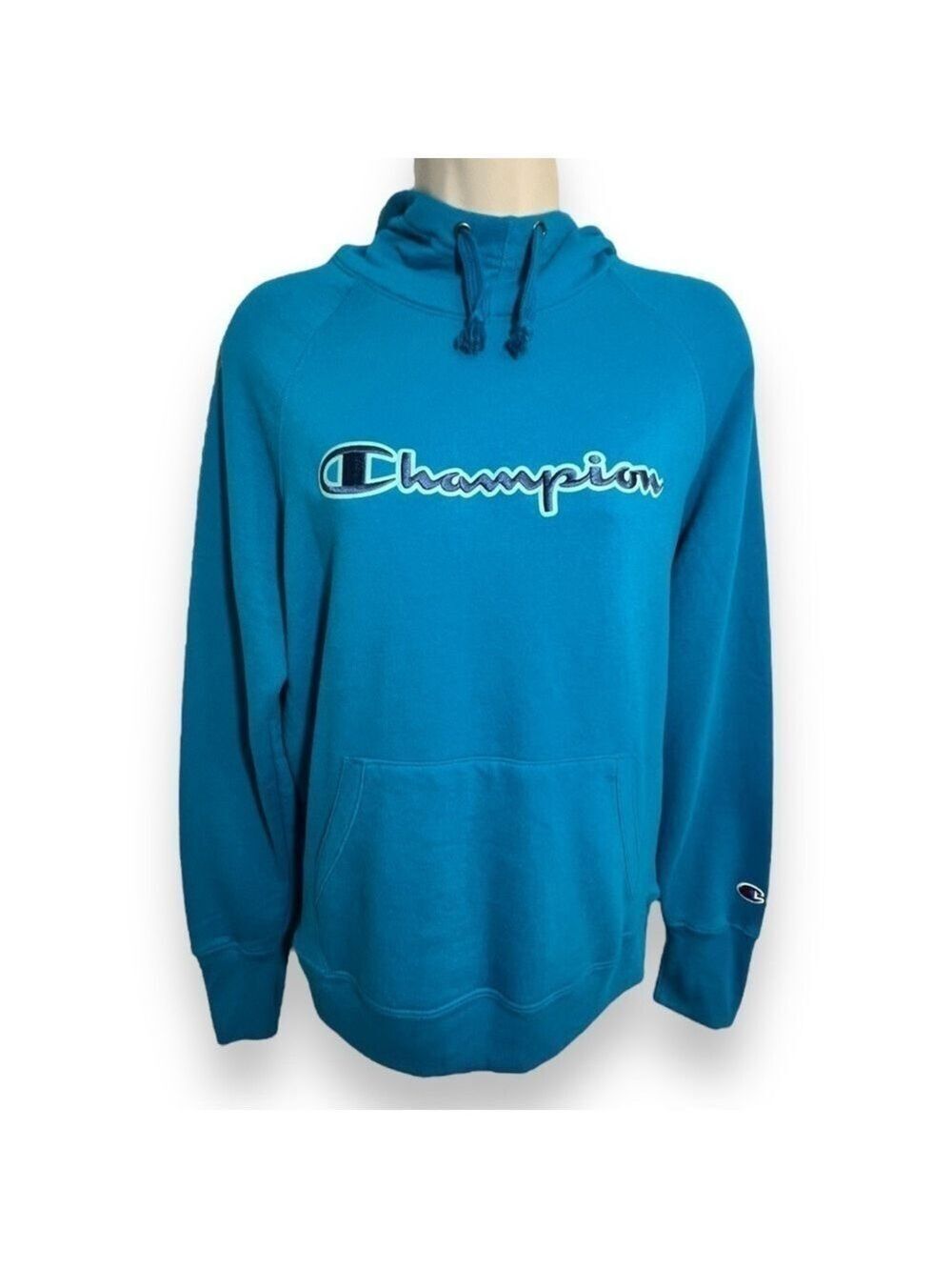 CHAMPION Women’s Powerblend Fleece Hoodie Script Logo Blue Size Small